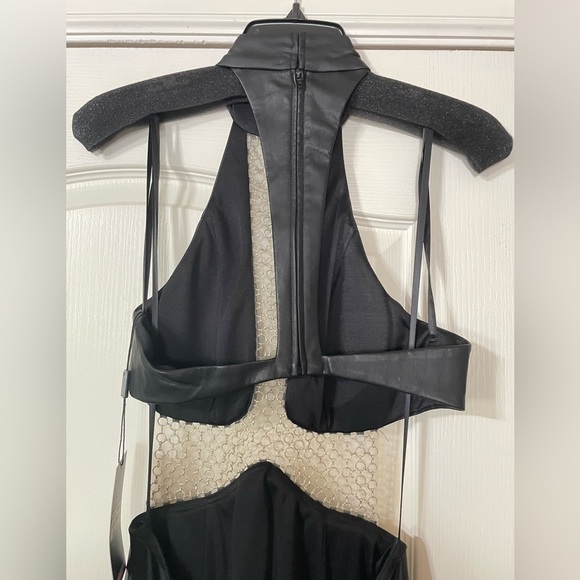 LA FEMME Black Vegan Leather Metal Chain Dress - Picture 6 of 13